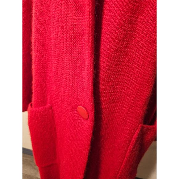 Vtg NWT I.B. Diffusion Red Mohair Blend Long Sweater Coat M Shoulder Pads - Picture 2 of 11